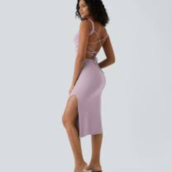 32-NWOT HALARA LACE UP BODYCON MIDI DRESS - Picture 3 of 4
